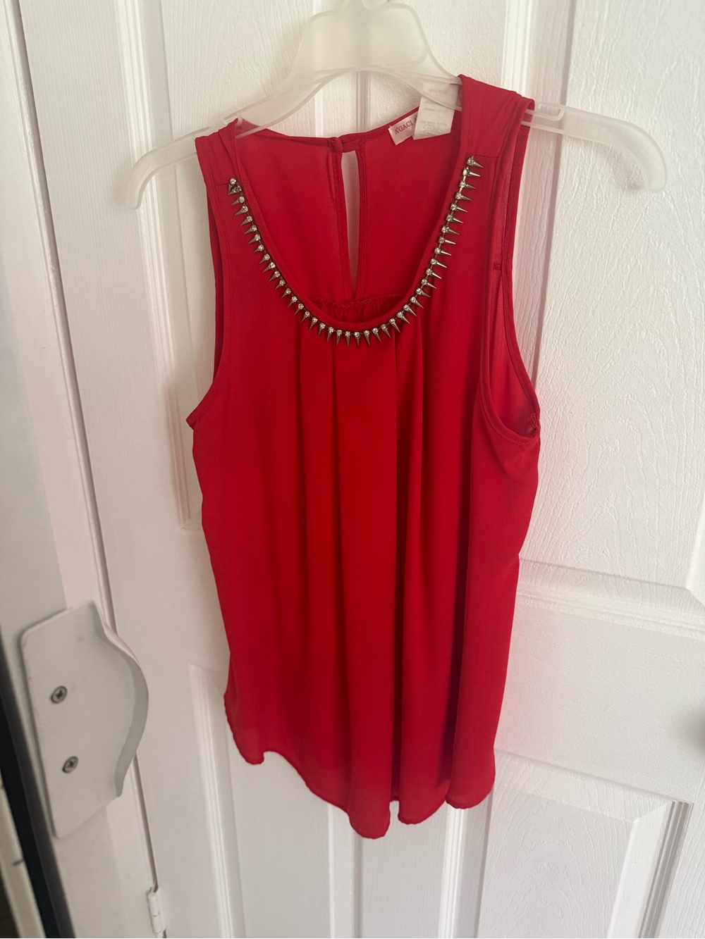 Red Sleeveless Tank with Studded Neckline